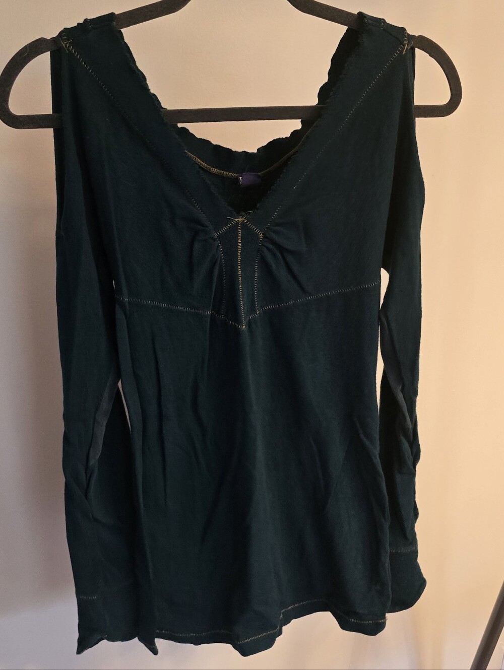 Free People Vintage Green Long Sleeve Open Cold Shoulder Stitch Size M